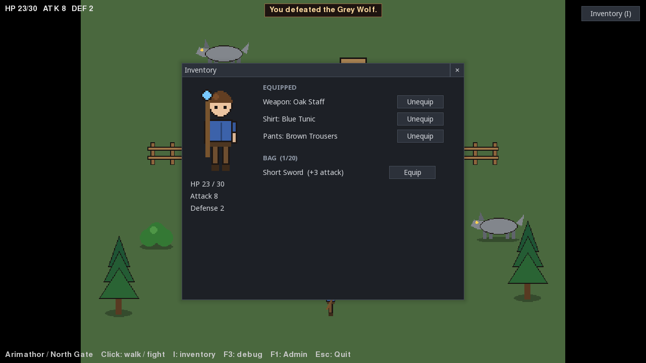 The inventory window with the paper-doll hero